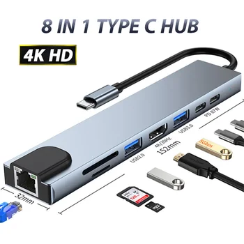 Rozbočovač Usb C 3 Kompatibilný s HDMI PD Poplatok 5/6/8/11 Portov Dokovacia Stanica RJ45 s PD TF SD, Usb Hub 3 0 Splitter pre Macbook Pro/Vzduch