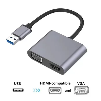 2 V 1, USB VGA HD Prevodník Notebook Rozšírenie Dock Podpora Kompatibilný s HDMI VGA Sync Výstup 1080P Duálne Zobrazovanie Dokovacej Stanice