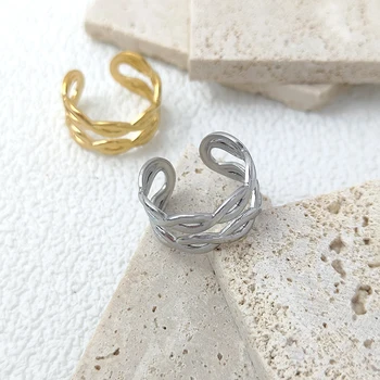 Zlato Strieborná Farba Moderný Elegantný Twist Dve Kruhu Prstene pre Ženy Pár Jednoduchých Geometrických Ručne vyrábané Šperky Nastaviteľné