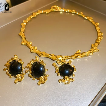 Stredoveké Nepravidelný Akryl Kolo Perličiek Stud Náušnice Obojky Choker Náhrdelník pre Ženy Móda Vintage High-end Set Šperkov