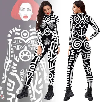 3D Vytlačené Klaun Cosplay Jumpsuit Zábavné Strán Kostým Sexy Ženy Fantázie Halloween Karneval Zenti Tesné