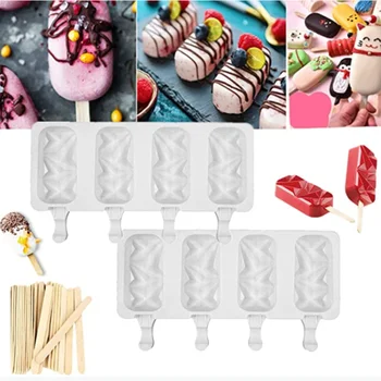 Silikónové Ice Cream Formy 4 Článková Ice Cube Zásobník Potraviny Bezpečné Popsicle Maker DIY Domáce Mrazničky Ice Lolly Plesne Doma Kuchynské Náradie