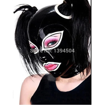 sexy spodnú bielizeň exotické ručné Ženy čierna Latexová Maska, Kapota Fetish Gumy Pull-cez Otvory Na Vlasy, Kapucne Plus Veľkosť Hot Predaj