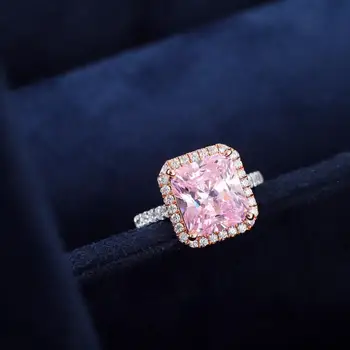 Kvalita 925 Sterling Silver Ružová Prírodný Korund Party Fashion Wild Ušľachtilý Krúžok Šperky Žena Big Pink Strieborný Prsteň