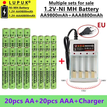 LUPUK - Nové High Capacity O 1,2 V AA Nabíjateľné Batérie NI MH Batérie, AA9800 mAh+AAA8800 mAh, Predáva sa s Nabíjací