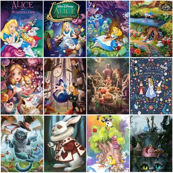 Digitálny olejomaľba DIY Disney Alice V krajine Zázrakov, Farba Podľa Počtu Domov Steny v Obývacej Izbe umeleckou Výzdobou Deti Darček