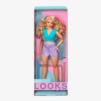2023 Barbie Podpis Vyzerá Bábika Blond Kučeravé Vlasy Farby Blok Outfitu, Pás Cut-Out Módnu Kolekciu Hračiek #16