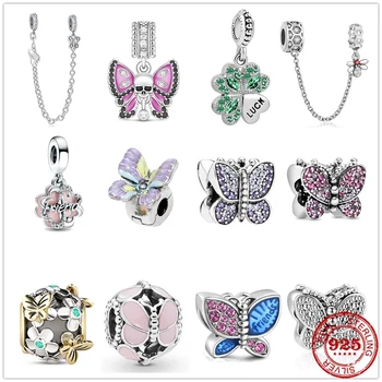 925 Sterling Silver Spring Motýľ Korálky fit Pôvodné Pandora Kúzlo Náramok Pre Ženy, Fashion, DIY Striebro 925 Šperky Robiť