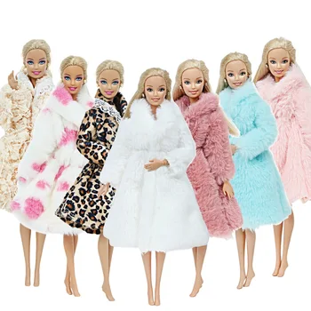 Multicolor 1 Sada Dlhý Rukáv Mäkké Kožušiny, Kabát Topy, Šaty Zime Teplé Bežné Nosenie Príslušenstvo, Oblečenie pre Bábiku Barbie Deti Hračka