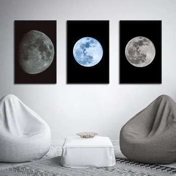 Nočnú Oblohu Plátno Lakovanie s Vysokým Rozlíšením Fotografie Blue Moon Moderné Čierne Pozadie Zavesenie na Stenu Umenie pre Dom Dekor