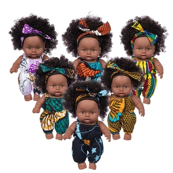 Africké Čierne Detská Hračka s Kučeravé Vlasy Vianočné Simualtion Cartoon pre Bábiky