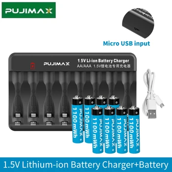 PUJIMAX 8-slot 1,5 V Lítiové Batérie, Nabíjačky s 8pcs AAA 1,5 V 1100mWh Nabíjateľná Li-ion Batéria Ochrany Životného prostredia, Trezor