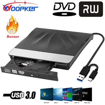 Woopker DVD-RW Prehrávač B08 Typ-C Prenosný CD Napaľovačka Plug and Play, vysokorýchlostné Čítanie/ Zápis Záznamník Externá DVD Čítačka