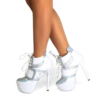 LAIGZEM SUPER 2020 Platformu Botičky Čipky Pohodlné Stiletto Podpätku, Členkové Topánky Dámy Topánky Botines Mujer Veľké Veľkosti 34-52
