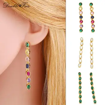 Nádherné Rainbow Crystal String latríny Visiace Náušnice pre Ženy, Zlatá Farba Farebné CZ Piercing Ucha Earing Módne Šperky