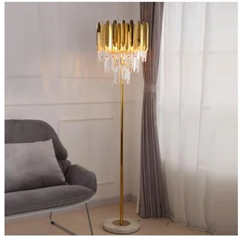 led e14 Postmoderných Art Deco Nehrdzavejúcej Ocele Crystal Mramor, Zlatý LED Poschodí Lampa Poschodí Svetlo Pre Spálne