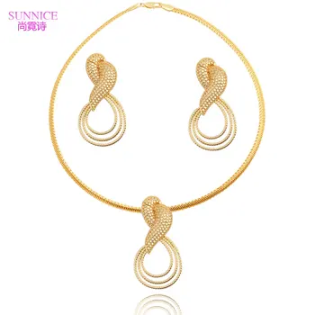 Luxusné Afriky 18k Zlata Farba Šperky Set Dubaj pre Ženy Party Sady Šperkov Náhrdelník a Náušnice Komplety Prstene, náhrdelníky