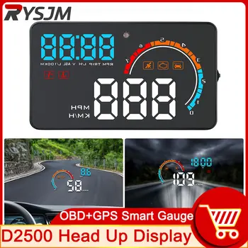 D2500 HUD Head Up Display Auto OBD2 GPS Duálny Systém Projektor na Auto Sklo Bezpečnostné Vody Temp Alarm prekročenia rýchlosti Rýchlosť Napätie