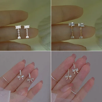Kórejský Jednoduché Strieborné Pozlátené Temperament Geometrické Zirkón Crystal Stud Náušnice Pre Ženy, Dievča, Svadobné Party Príslušenstvo Šperky