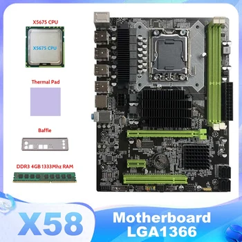 NOVÉ-X58 Doske LGA1366 základnej Doske Počítača Podporu RX Grafická Karta S X5675 PROCESOR+DDR3 4GB 1333Mhz RAM+Tepelná Pad