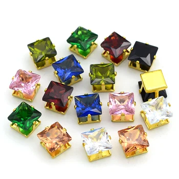 8 MM Štvorcový Zirkón S Zlatý Rám Umelé Farebné Drahokamy Najvyššej Kvality Crystal Kamienkami DIY Odevné Doplnky