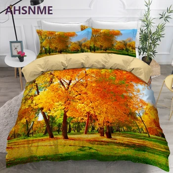 AHSNME 3D Jeseň Deep Forest Scénické posteľná bielizeň Nastaviť Červená Deka Kryt S obliečka na Vankúš Č Listy Cumlík posteľná bielizeň Sady King Size Queen