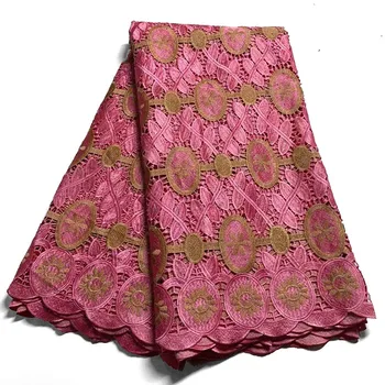 Ružová Francúzsky Guipure Čipky Textílie 2021 Vysokú Kvalitu Výšivky Afriky Kábel Čipky Textílie Pre Nigérijský Svadobné Šaty 02