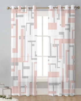 Moderné Umenie Geometrie Ružová, Sivá Opony Tylu Závesy Pre Obývacej Izbe Kuchynské Okno Ošetrenie Voile Záclony
