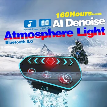 BT Motocyklové Prilby Headset Vodotesné Slúchadlá Atmosféru Farebné Svetlo Bezdrôtová 5.0 HD Volanie na Zníženie Hluku