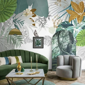 Vlastné Tapetu Nordic Ručne maľované Tropickej Džungli Leaf Foto Nástenné Maľby Obývacia Izba, Spálňa Štúdia Domova Samolepky na Stenu