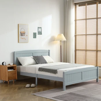 Veľká drevená posteľ list vrstva vertikálne pruhy plná penzia zaoblené čelo postele, spálne, bytový nábytok šedá
