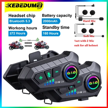 Kebidumei Motocykel Bluetooth Intercom Prilba Headset Pre 2 Rider Bezdrôtový Intercomunicador Moto Palubného Telefónu Headset S 2 Mic
