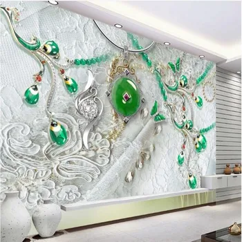 wellyu Vlastné veľké fresky nádherné poklady 3D drahokamy emerald TV pozadie tapetu abstraktných de parede para quarto