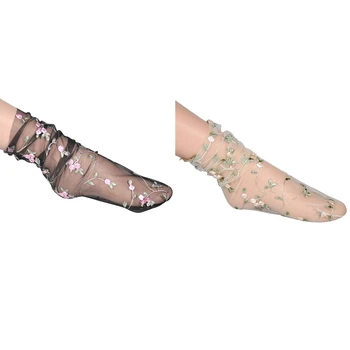 1 Pár Žien Vyšívané Kvetinová Čipka Ponožky Duté Von Šaty Ponožky pre Ženy, Dievčatá L5YB