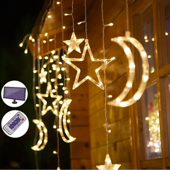 Solárne LED Záves Svetlá na Vianočné String Svetlo 3,5 M Waterprooof Outdoor Záhrada Svadobné Okno Opony Víla String Svetlá