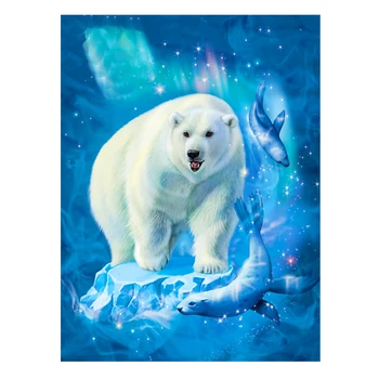LZAIQIZG Diamond Mozaiky Polar Bear Plné Námestie Maľby Zvierat Cross Stitch Výšivky Aurora Ručné Výrobky Stenu Decor