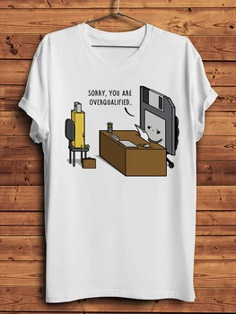 Legrační karikatúra overqualified dostať padáka disketu funnyT-shirt Voľné crewneck Ulici Harajuku mužov a žien t tričko