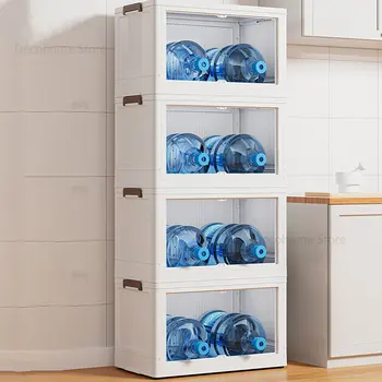 Mikrovlnná Skrinka na odkladanie vecí bytový nábytok Multi-funkčné Kuchynskej Podlahy Rack Odnímateľné Dvojité Dvere Skrinky s Kolesami