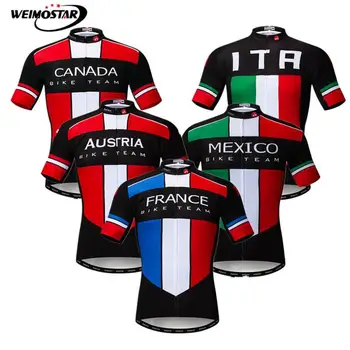 Kanada Francúzsko Tím Cyklistika Dres Mužov Lete Retro Pro Cyklistické Oblečenie Maillot Ciclismo Rýchle Suché MTB Bike Jersey Cyklistické Tričko