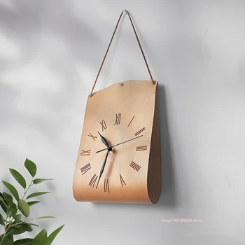 luxusné dekoračné hodiny vak v tvare kreatívne nástenné hodiny, moderné umenie hodiny kožený retro spálňa tichý dekoratívne hodiny nástenné hodiny
