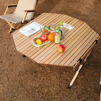 Outdoor Camping Skladacie okrúhly stôl Rybárske Operadla Gril Piknik stôl z masívu Osemhranné Egg Roll Tabuľka Zadarmo Skladovanie Taška
