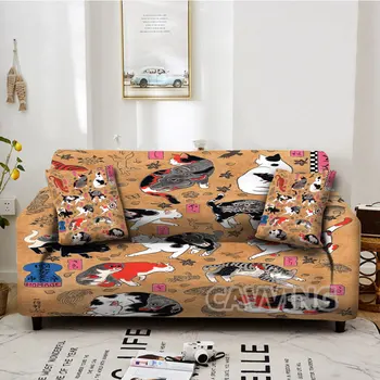 Japonské Tetovanie Samuraj Mačka 3D Tlač Gauč Kryty na Obývacia Izba Gauč Poťahy Gauč Chránič Funda Gauč Kryt 1-4 Miestne