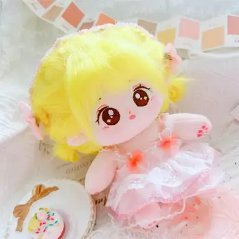 Bavlna Bábika Rozkošný 20 cm Anime Dievča Bábiku Plushies s Načechraný Žlté Vlasy, Veľké Oči Nedokončené Bavlna Plnené Baby Doll pre Deti