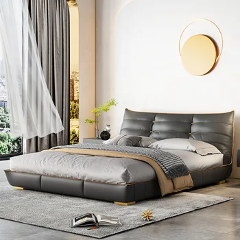 Svetlo luxusná kožená posteľ spálňa taliansky minimalistický high-end atmosférických minimalistický posteľ caterpillar manželská posteľ 1.8 m furni
