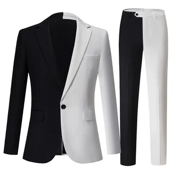 2023 nový kórejský verziu slim pánske oblek sada čiernej a bielej farby zodpovedajúce veľké veľkosti vyhovovali dva-dielna sada
