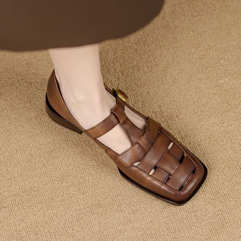 Ženy sandále prírodná koža 22-25 cm umyté hovädzie kože+bravčovej plný kožený retro Pletené Gladiator sandále ženy letné topánky