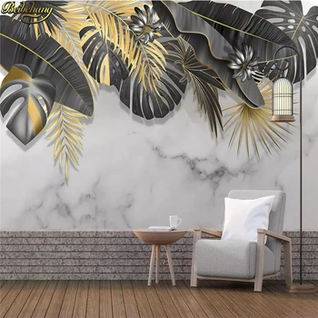 beibehang Vlastné Nordic tropických rastlín listy biele mramorové foto tapety pre obývacia izba pozadí 3D nástenná maľba na stenu papier v kotúčoch