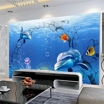 Vlastné tapetu 3d nástenná maľba dolphin seascape podmorský svet, veľryba, TV joj, steny dekoratívne maľby Abstraktných de parede 3d обои
