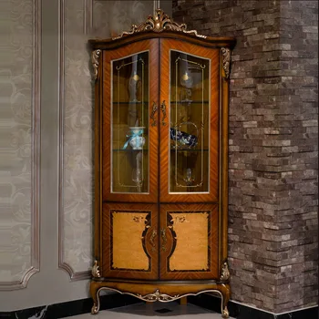 Nábytok Európsky štýl masívneho dreva vlastné víno kabinet Skrinky francúzskeho štýlu paláca transparentné dvojité skla dverí víno kabinet