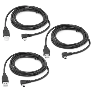 3X 1.8 M Mini USB Typ B 5Pin Muž 90 Stupňov Doľava Šikmého Na USB 2.0 Muž Dátový Kábel, Čierna Farba
